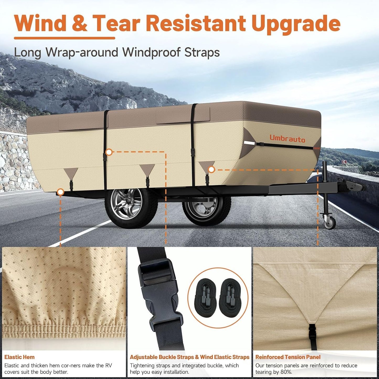 Umbrauto Pop Up Camper Cover for 10'-12' Folding Tent Trailer – Upgraded 9-Layers Top, Waterproof, Windproof, Sun-Resistant, Heavy-Duty Cover for All-Weather Winter Snow Protection