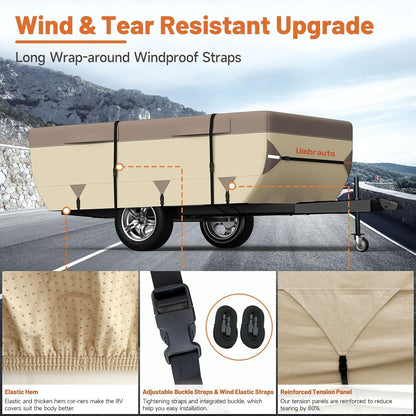 Umbrauto Pop Up Camper Cover for 10'-12' Folding Tent Trailer – Upgraded 9-Layers Top, Waterproof, Windproof, Sun-Resistant, Heavy-Duty Cover for All-Weather Winter Snow Protection