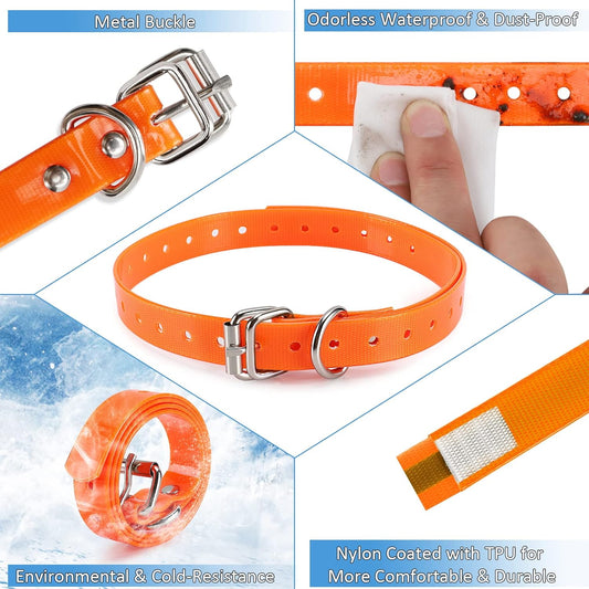 LuckinPET Waterproof Dog Collar Replacement Strap for Shock Collar and Fence Easy Clean Odorless Dog Collar Metal Buckle 3/4 Inch Adjustable Size Durable Anti-Odor TPU Dog Collar Orange Pack of 2 - PuriLite
