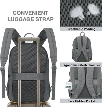 KEOFID classic carry-on travel backpack for men and women, Anti theft laptop backpack with USB charging port, large backpack for college(dark black）