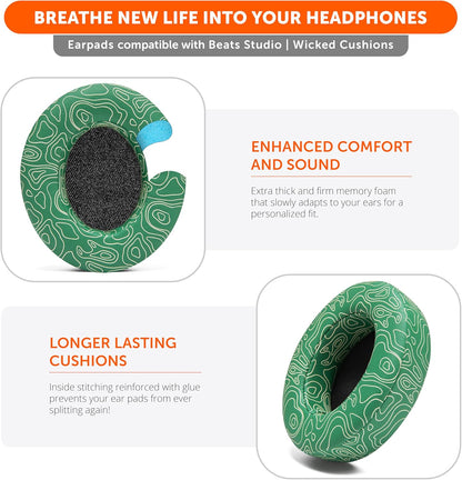 WC Wicked Cushions Replacement Ear Pads for Beats Studio 2 & 3 (B0501, B0500) Wired & Wireless | Does NOT Fit Beats Solo | Softer PU Leather, Enhanced Foam & Stronger Adhesive | Emerald Tide