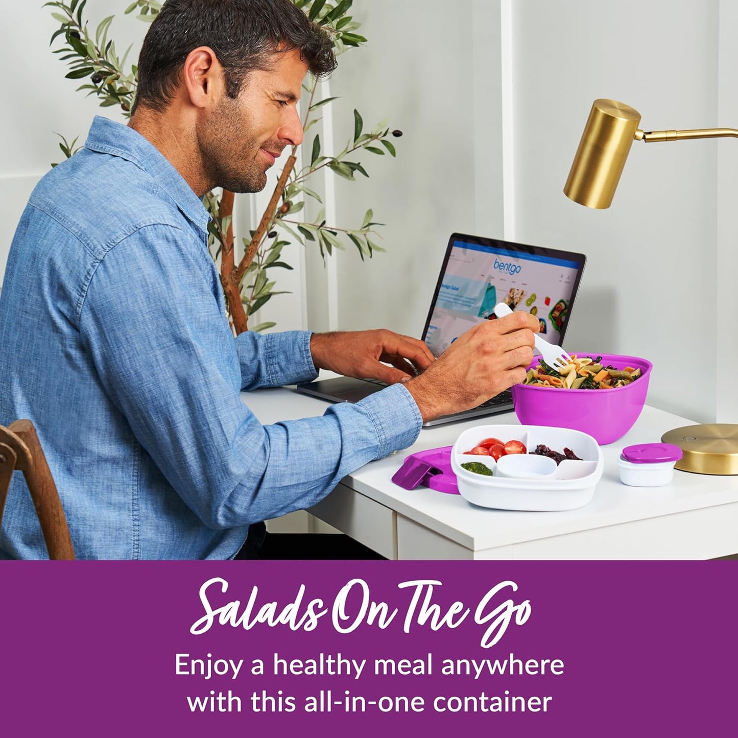 Bentgo Salad - Stackable Lunch Container with Large 54-oz Salad Bowl, 4-Compartment Bento-Style Tray for Toppings, 3-oz Sauce Container for Dressings, Built-in Reusable Fork & BPA-Free (Khaki Green)