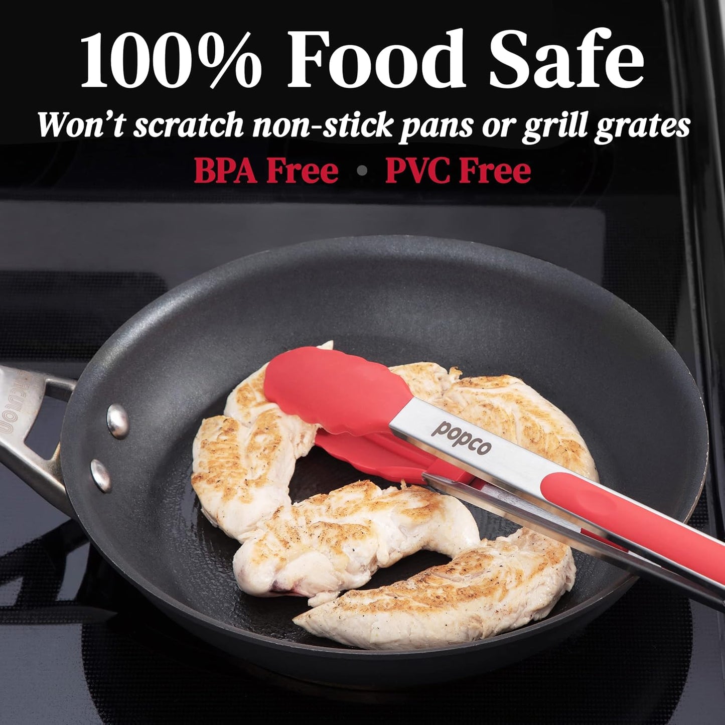 The Original Popco Tongs for Cooking - Set of 3 (7, 9, 12 inches) - Heavy Duty, 304 Stainless Steel BBQ and Kitchen Tongs with Silicone Tips (3 Colors Available)