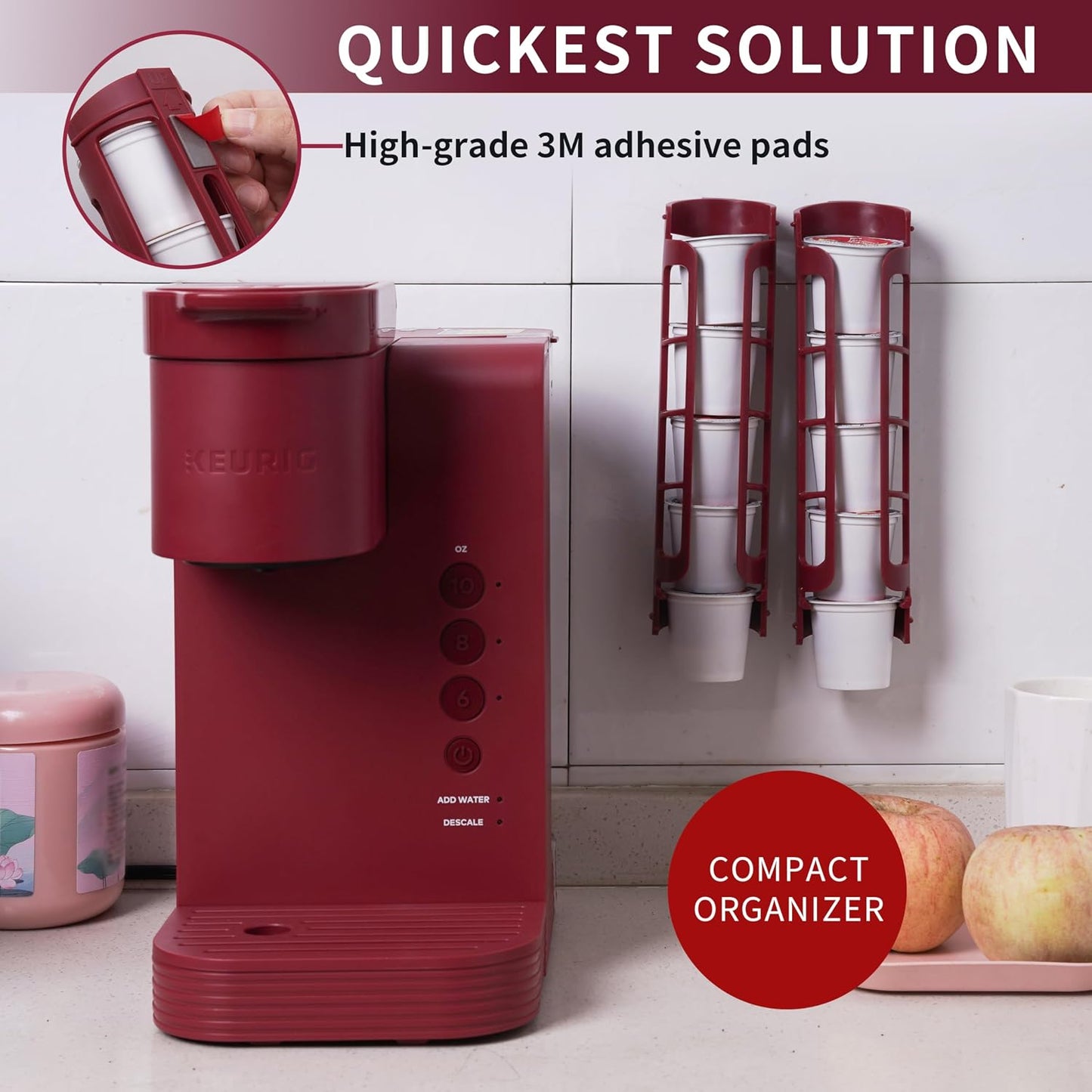 STORAGENIE Coffee Pod Holder for Kerig Kcup, Red Side Mount K Cup Storage, Coffee Pod Organizer, Perfect for Small Counters