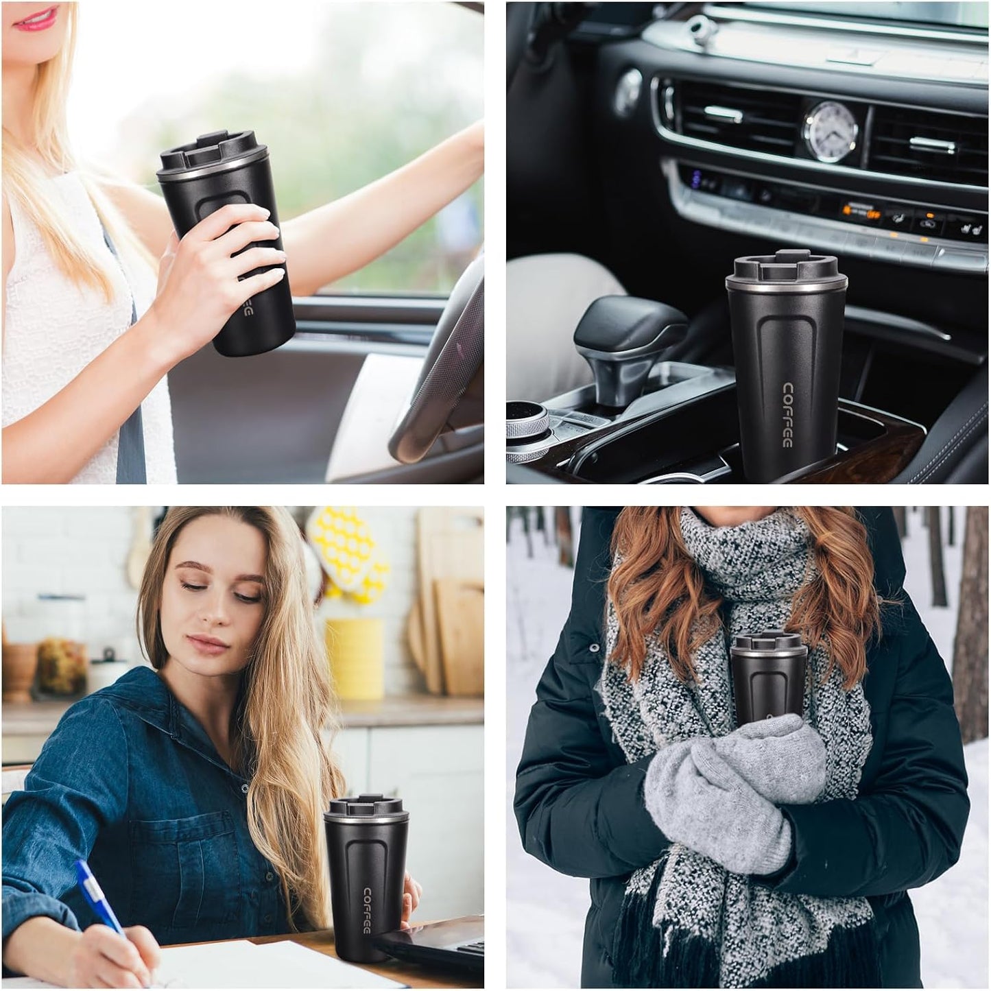 18oz Mug with Ceramic Coating Inside, Insulated Coffee Mug with Lid, Leak Proof Coffee Travel Mug, Travel Coffee Mug Fits in Car Cup Holder