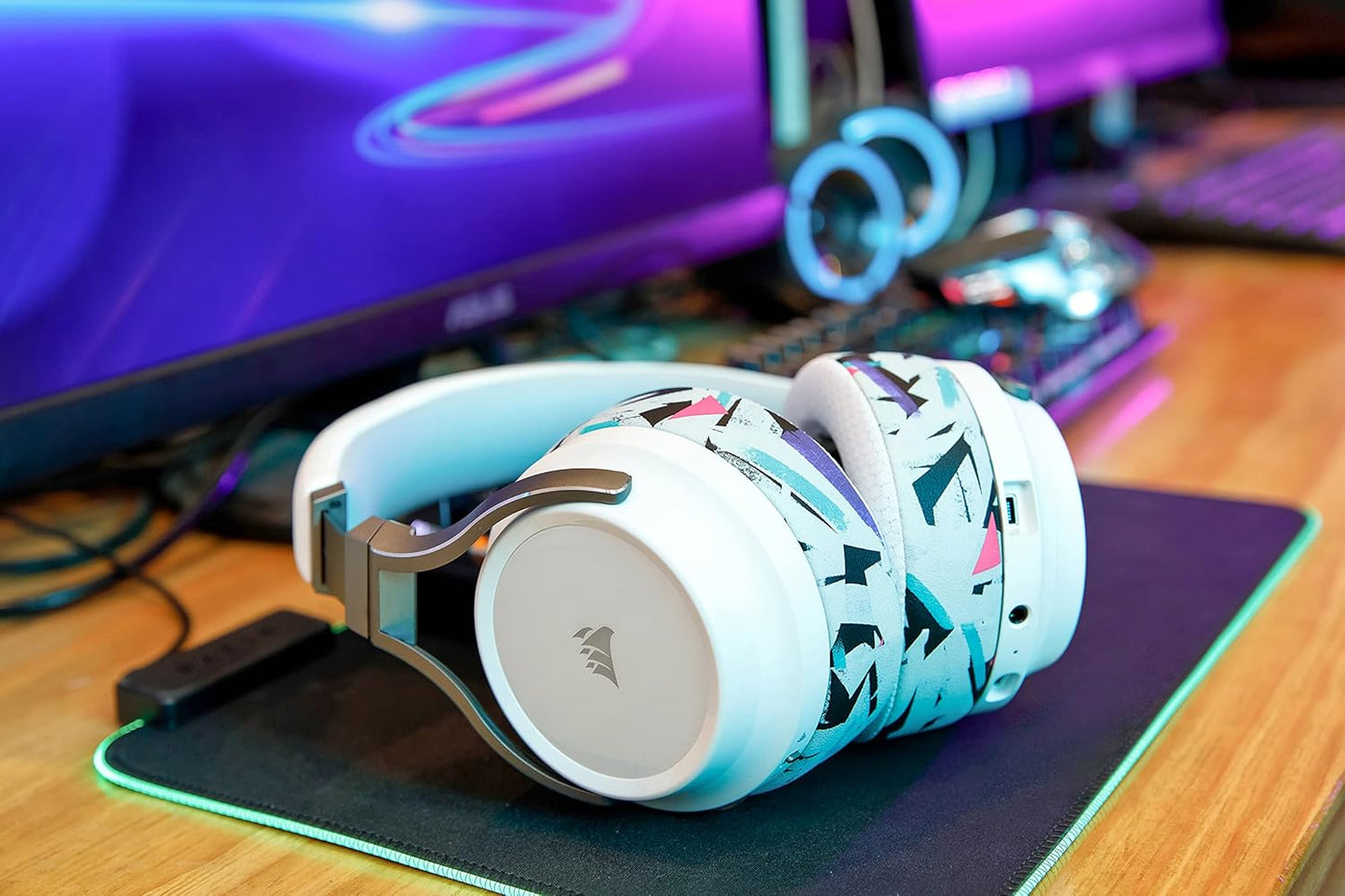 WC Freeze Virtuoso - Hybrid Fabric Cooling Gel Replacement Earpads for Corsair Virtuoso Gaming Headset, Made by Wicked Cushions, Improved Durability, Thickness and Sound Isolation | Cyan Prism