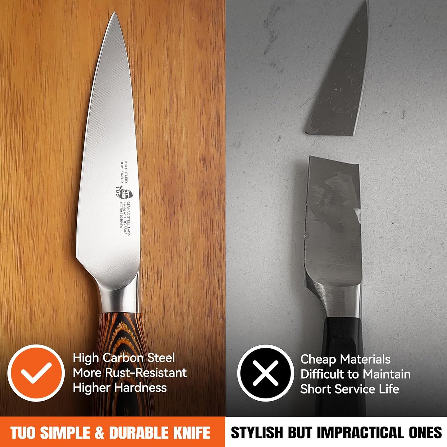 TUO Boning Knife - Razor Sharp Fillet Knife - High Carbon German Stainless Steel Kitchen Cutlery - Pakkawood Handle - Luxurious Gift Box Included - 7 inch - Fiery Phoenix Series