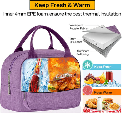 HOMESPON Lunch Bag for Woman Man Adults with Front Pocket Insulated Lunch Tote Lunch Box Container for Work Picnic or Travel(Black)