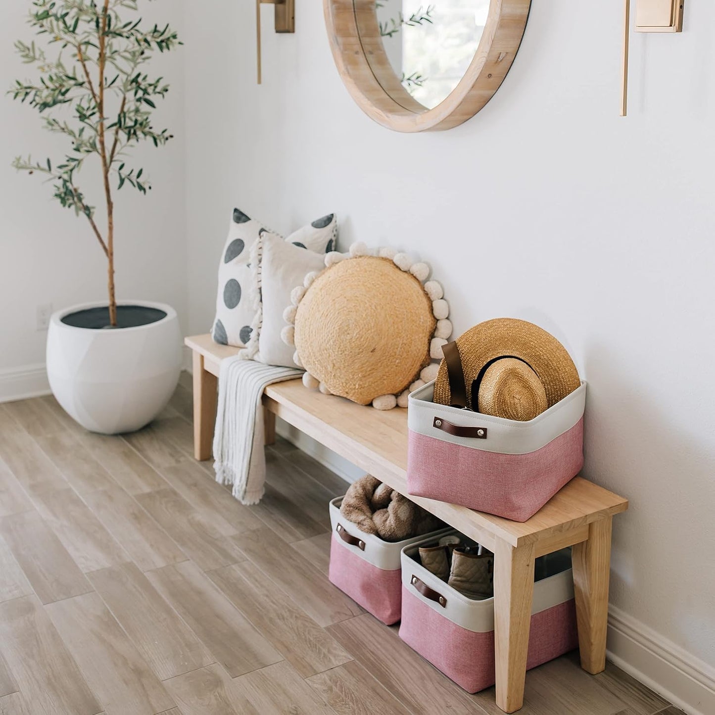 OrganiHaus Large Fabric Storage Baskets for Shelves 3 Pack, 15x11in Closet Storage Bins for Shelves, Cloth Baskets, Fabric Storage Cubes, Linen Closet Organizers, Fabric Basket, White Basket