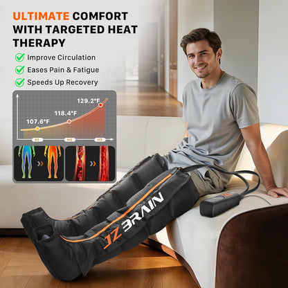 JZBRAIN Air Compression Leg Recovery Boots : Sequential Full Leg Massager for Swelling Relaxation, Circulation & Muscle Relief – 11 Intensities 6 Modes 3 Heat for Post-Workout Fast Recovery