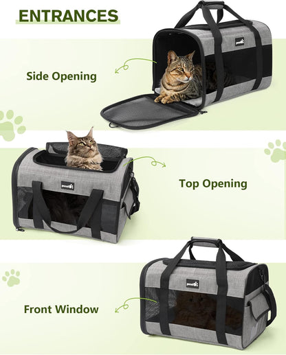 Pecute Cat Carrier Dog Carrier up to 15lbs，Pet Carrier for Cats and Puppies with Foldable Bowl, Soft-Sided Bag with Breathable Mesh, Suitable for Long and Short Trips Travel Camping Outdoor