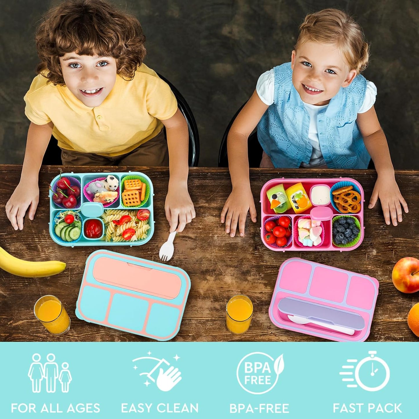 MaMix Bento Lunch Box Adult, Kids, Lunch Containers for Adults/Kids/Students,1300ML-4 Compartment (Blue)