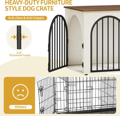 Hzuaneri 100 cm Wooden Dog Crate Furniture, Indoor Dog Kennel Dogs Cage for Small/Medium/Large Dogs, Heavy Duty Dog Crates Decorative Pet House End Side Table TV Stand, White Brown DFC84114B