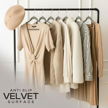 Utopia Home Velvet Hangers 50 Pack, Heavy Duty, Non-Slip, Space Saving Felt Clothes Hangers with 360° Hook & Notches (Grey)