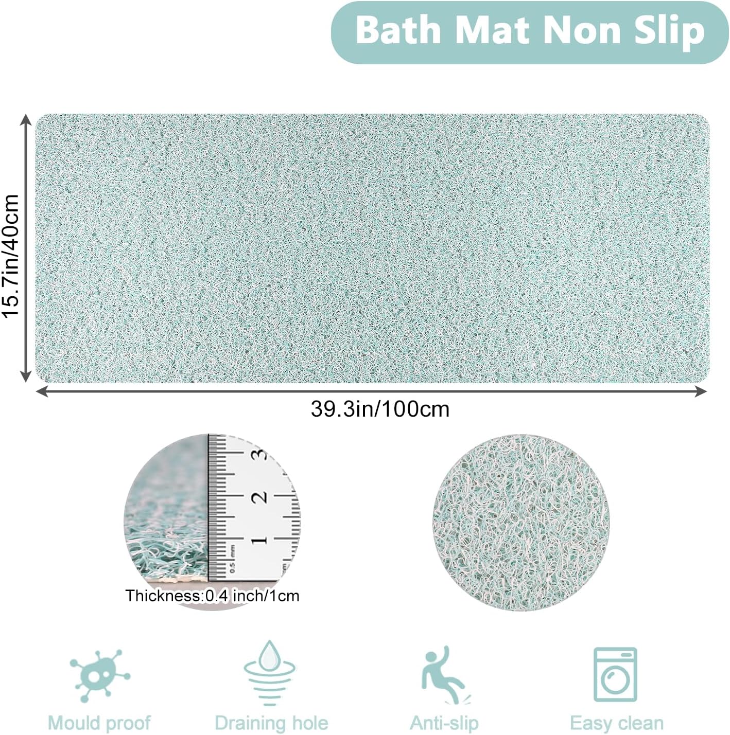Square Shower Mat, Non Slip Bath Mat, Loofah Shower Stall Mats for Walk-in Shower, 32 x 32 Inches Shower Floor Mat with Drain, Bath Mats for Showers Bathroom, Tub, Seniors