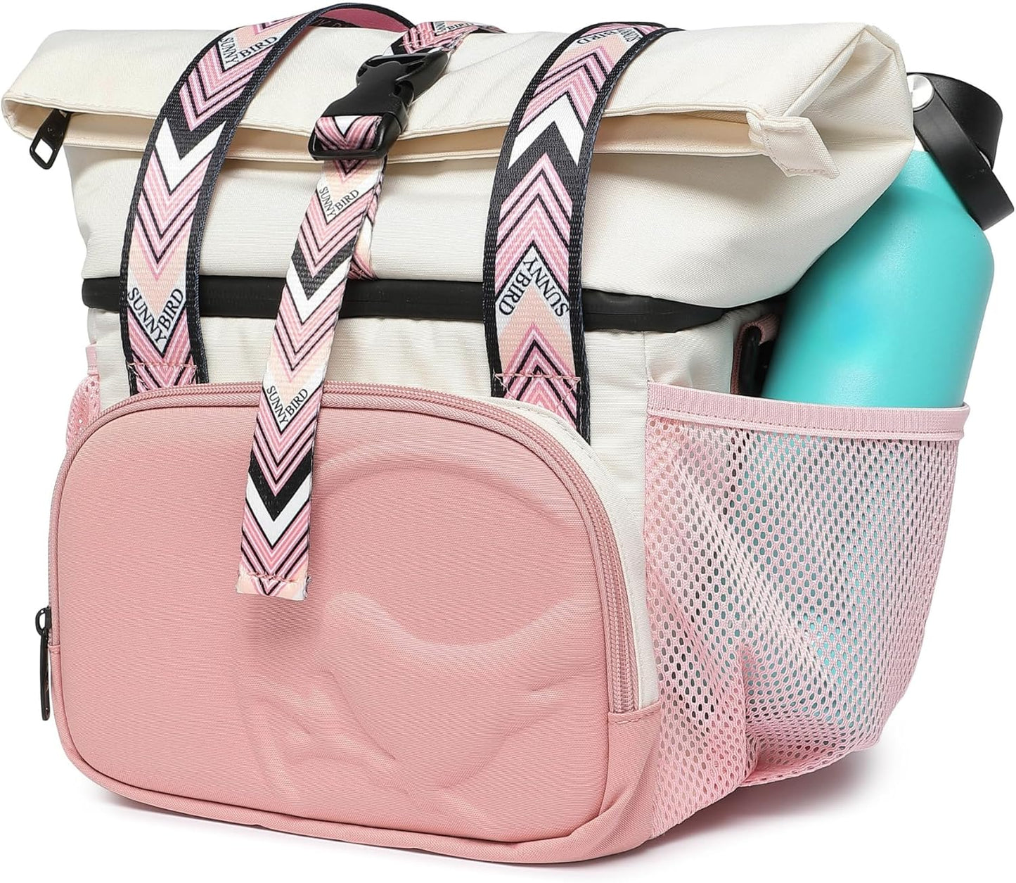 SUNNY BIRD Dual Compartment Lunch Bag Insulated Lunch Box for Women and Men (Green with Boho Strap)