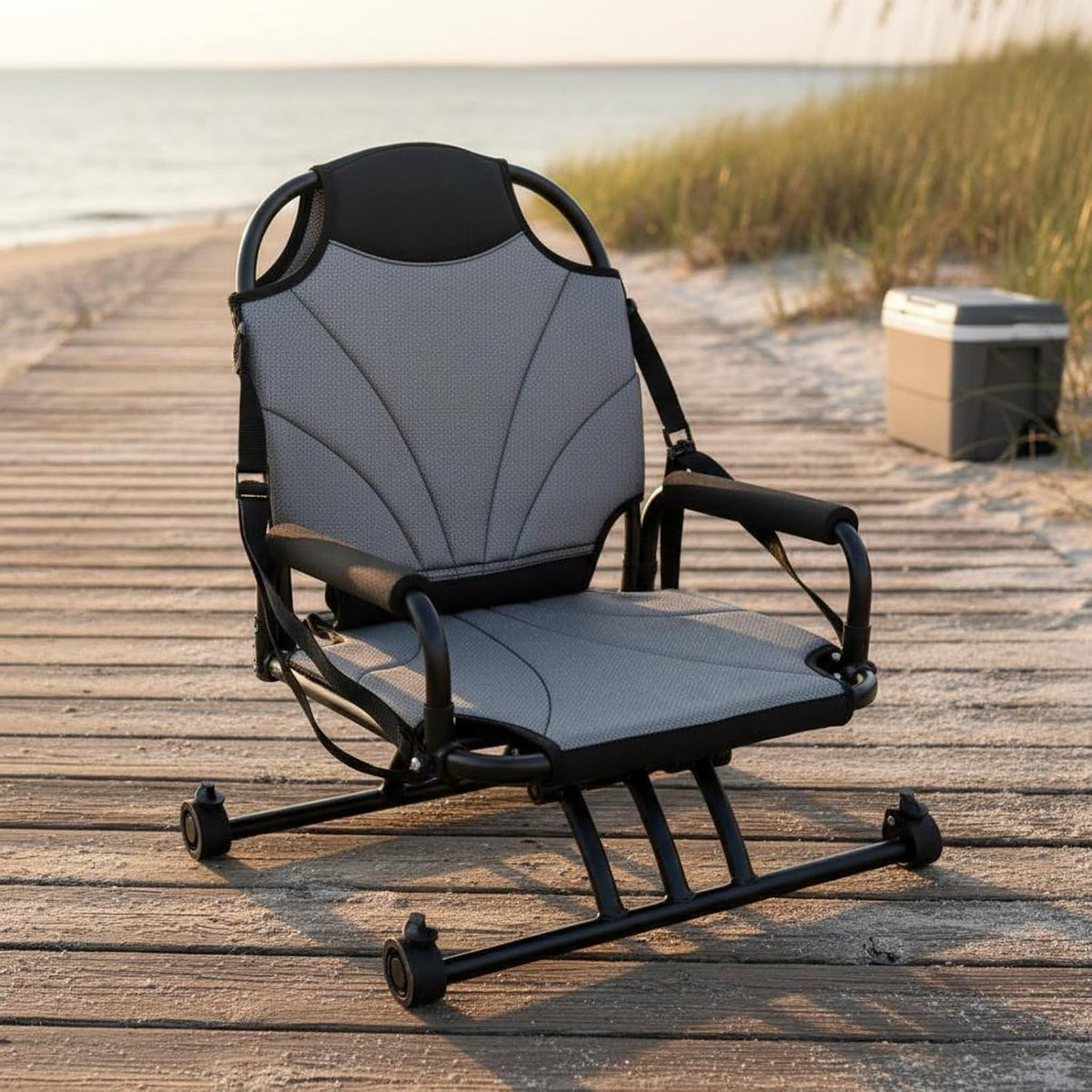 SM SunniMix Rotatable Kayak Seat Featuring Aluminum Construction Paddleboards Swivel Chair With Mesh Armrest Ergonomic Support Wide Base Suitable for Outdoor Boating Fishing Paddling