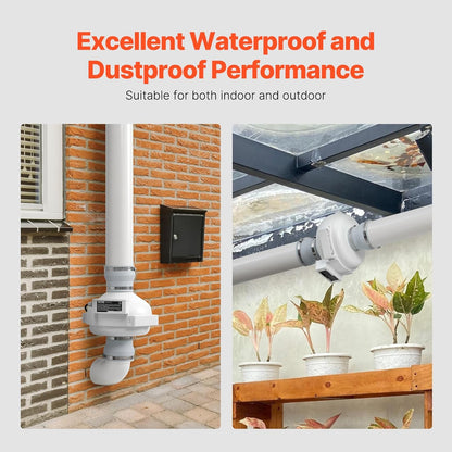 VEVOR 4 to 4.5 inch Radon Mitigation Fan System, Quiet 260 CFM Radon Mitigation Kit with 2 Couplers, Waterproof Radon Fan Electric Inline Duct Fan Exhaust Fan for Indoor Outdoor Ventilation