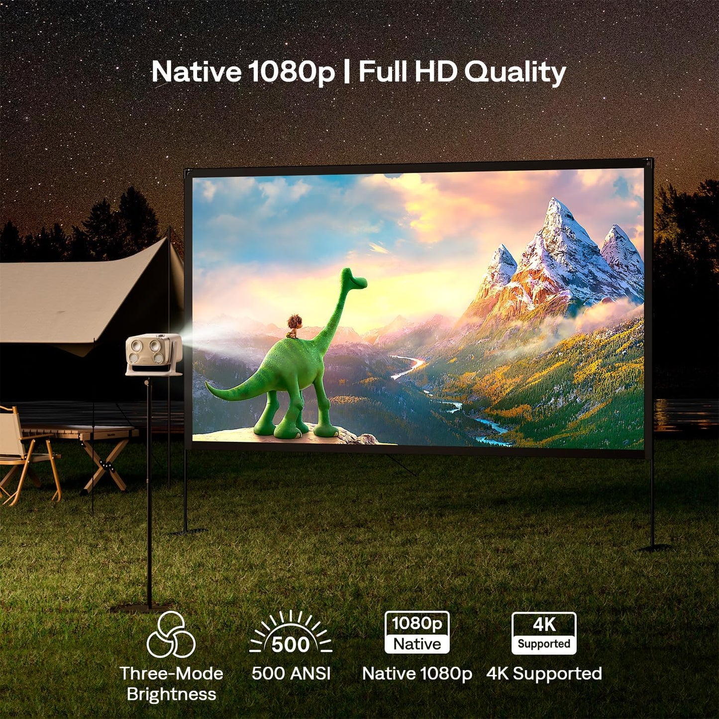 Aurzen Boom mini Google TV 4K Supported Smart Projector with WiFi and Bluetooth, Outdoor & Home Movie Projector with 20W Speakers DoIby Audio, Real-Time Focus & Keystone, 500 ANSI Lumens, Black