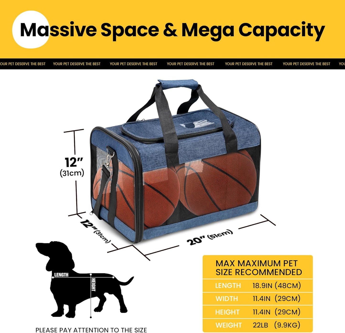 Conlun Cat Carrier Airline Approved, Soft-Sided Dog Carrier with Inner Safety Leash, Pet Transport Carrier for Small-Medium Cats Puppies up to 15 Lbs, Collapsible Travel Kitten Carrier Bag -Black M