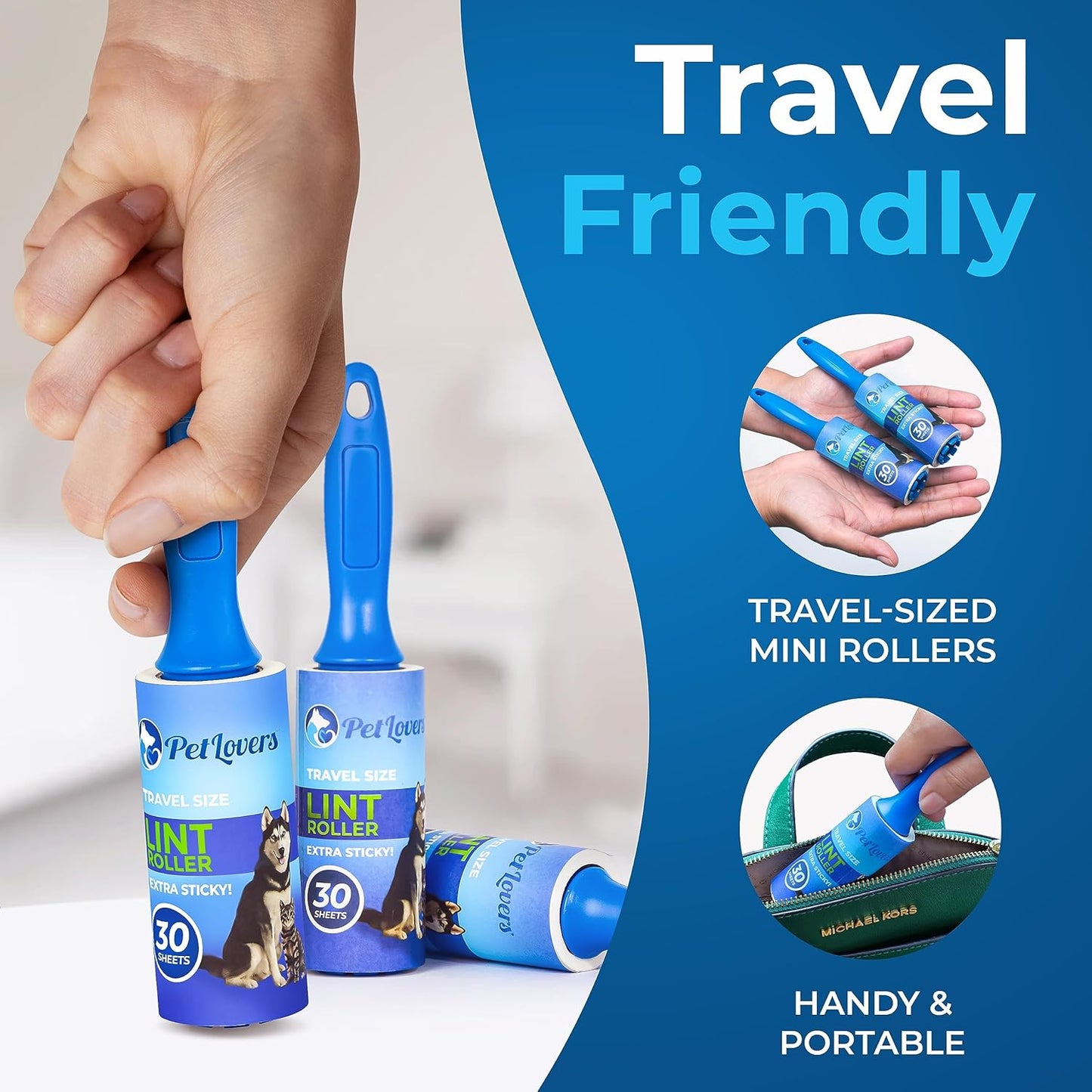 PetLovers Extra Sticky Lint Roller Mega Value Set for Pet Hair Removal, Dog and Cat Lint Remover (1 Pack Reusable)