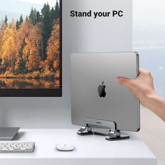 UGREEN Vertical Laptop Stand Holder Mount for Desk, Riser Adjustable Aluminum Compatible with MacBook Pro Air, Ideapad, Surface Book, Chromebook Up to 15.6inch, Grey