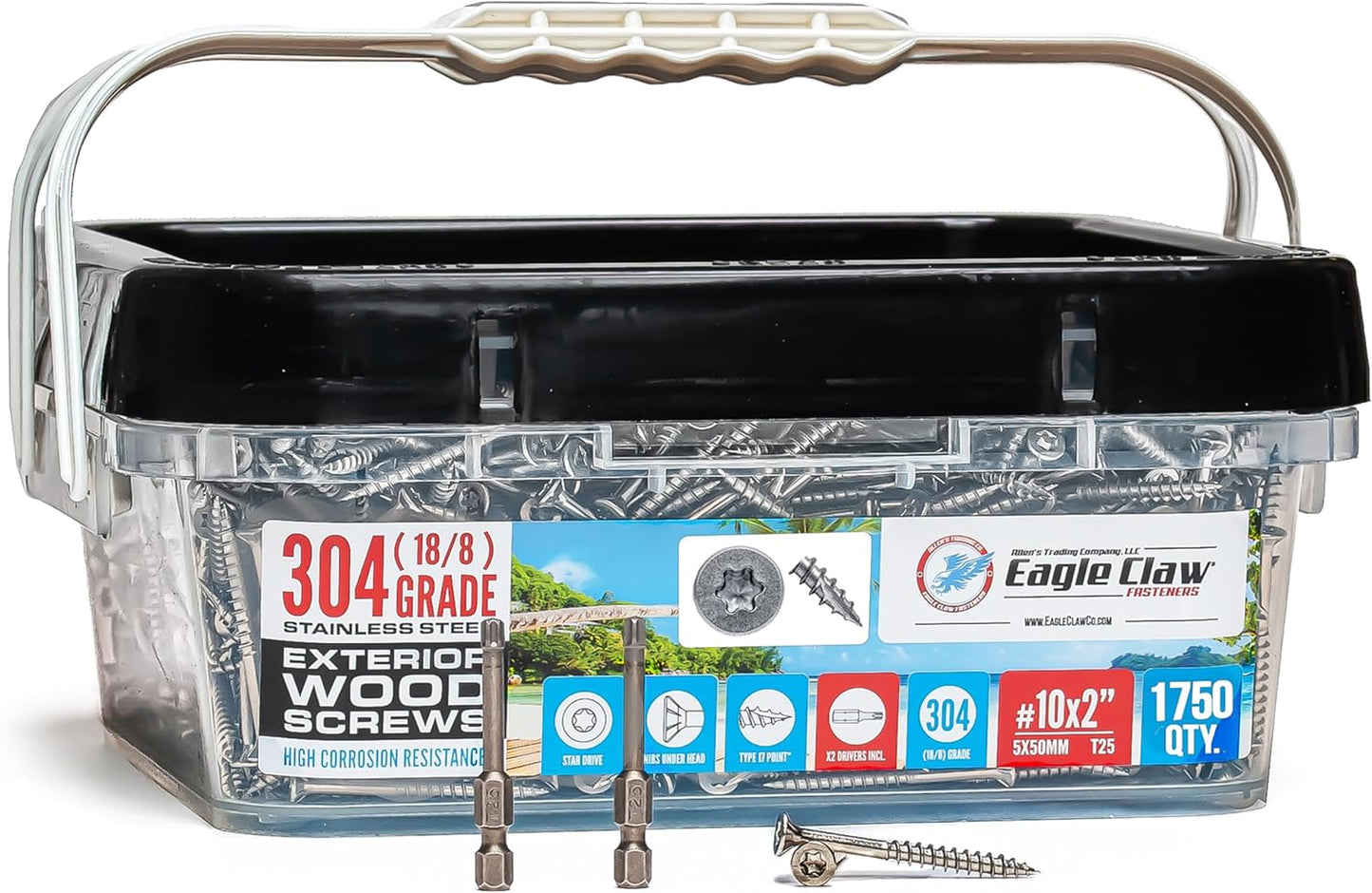 #10 x 3 Inch Stainless Steel Deck Screws 350 Pieces | T25 Star Torx Drive Flat Head | 304 Grade Stainless Steel Wood Screws High Corrosion Resistance by Allen's Trading Co. Eagle Claw Fasteners
