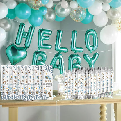 Lebsitey 50 Sets Pen Baby Shower Favors Gifts for Guests Includes 50 Rolling Paper Ballpoint Pens and 50 Greeting Thank You Bookmarks Baby Shower Party Favors (Safari)
