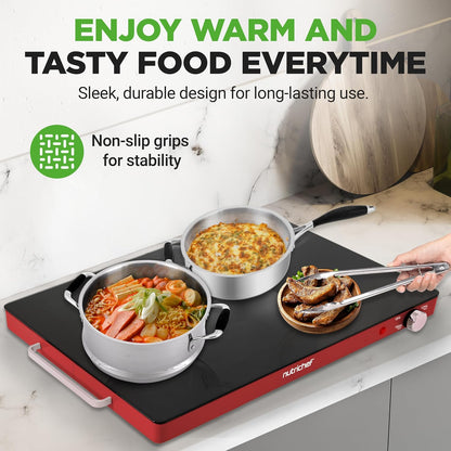 NutriChef Electric Warming Tray, 21" x 16" Glass Food Warmer for Buffets