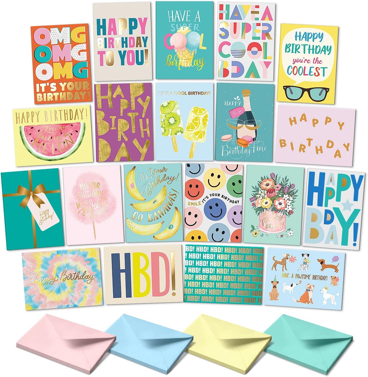 Sweetzer & Orange Happy Birthday Cards with Envelopes and Assortment Box – Variety Set of 50 Assorted Birthday Notes. Perfect Bulk Pack for Celebrations, Office, Friends, Family, and Special Occasions