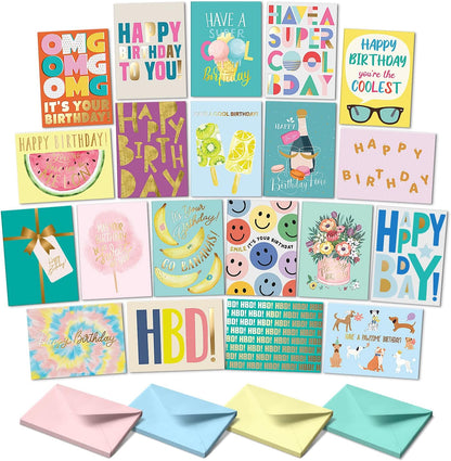 Sweetzer & Orange Happy Birthday Cards with Envelopes and Assortment Box – Variety Set of 50 Assorted Birthday Notes. Perfect Bulk Pack for Celebrations, Office, Friends, Family, and Special Occasions