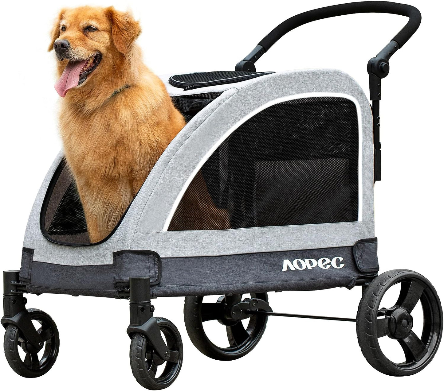 Large Dog Stroller - Dual Entry Safety Folding Pet Stroller with Adjustable Handle, All-Terrain 4-Wheel, 160 lbs Weight Capacity for Travel & Outdoor Adventures - Gray