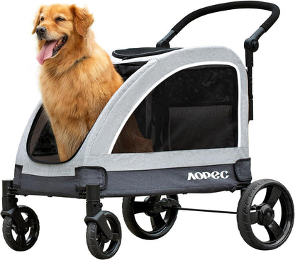 Large Dog Stroller - Dual Entry Safety Folding Pet Stroller with Adjustable Handle, All-Terrain 4-Wheel, 160 lbs Weight Capacity for Travel & Outdoor Adventures - Gray