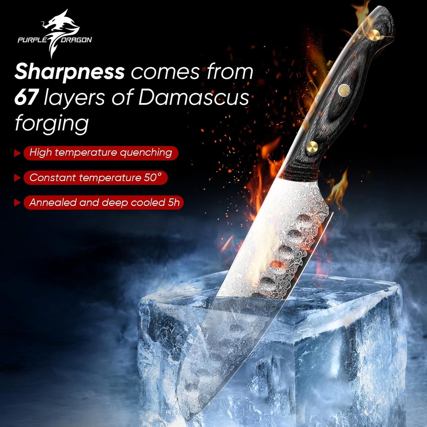 Purple Dragon Damascus Fish Fillet Knife - 7 inch Flexible Boning Knife with VG10 Core, Kitchen Slicing Knife with Full Tang Handle, Birthday Dad Mom Gift