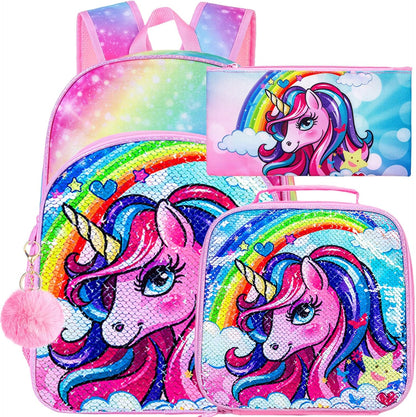 3pcs Backpack for Boys and Girls, 16” Kids Kindergarten Bookbag with Lunch Box, Cute Elementary Backpacks for Boy Girl
