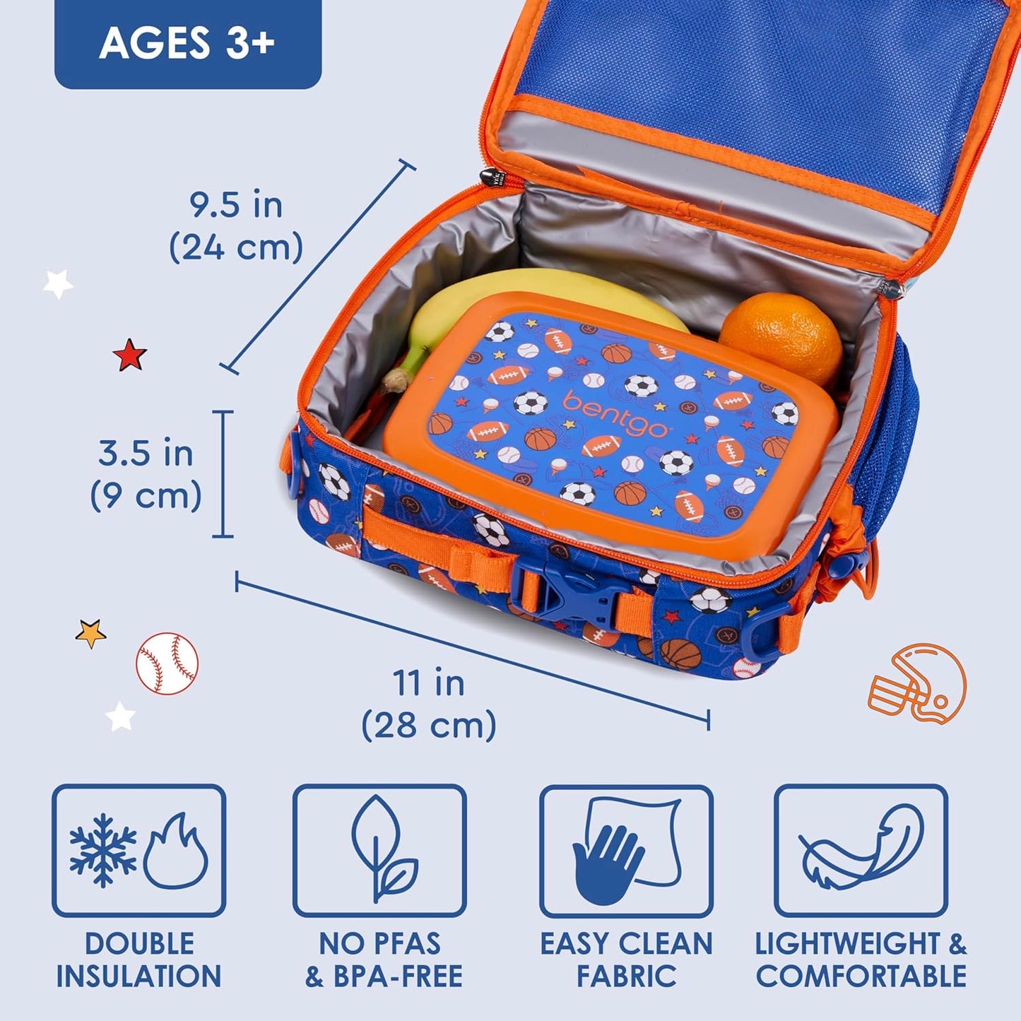 Bentgo® Kids Lunch Bag - Durable, Double Insulated, Water-Resistant Fabric, Interior & Exterior Zippered Pockets, Water Bottle Holder - Ideal for Children 3+ (Shark)