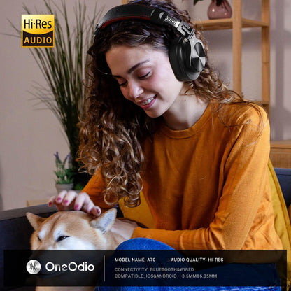 OneOdio A70 Fusion Bluetooth Over Ear Headphones with 72H Playtime, Studio DJ Headphones with Share-Port, Wired and Wireless Recording Headphones with Stereo Sound for Electric Drum Piano Guitar AMP