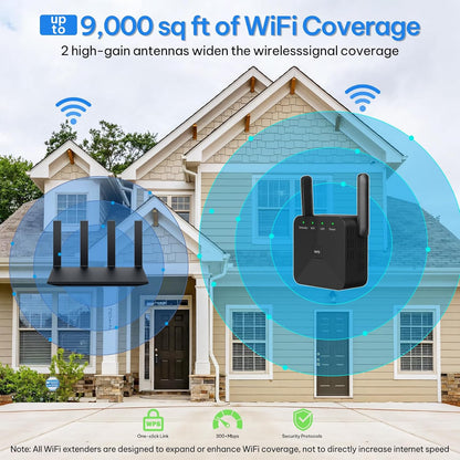 Hocent WiFi Extender, WiFi Booster with Ethernet Port, WiFi Repeater Covers Up to 8000 Sq.ft and 60 Devices, Internet Booster Signal Boosters for Home, Black