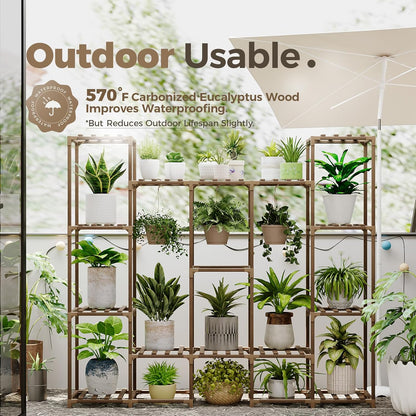Bamworld Plant Stand Indoor Outdoor Hanging Plant Shelf for Multiple Plants Pots Wood Flower Stand Tall Large Flower Holder for Living Room, Patio, Balcony, Garden Decor, Brown