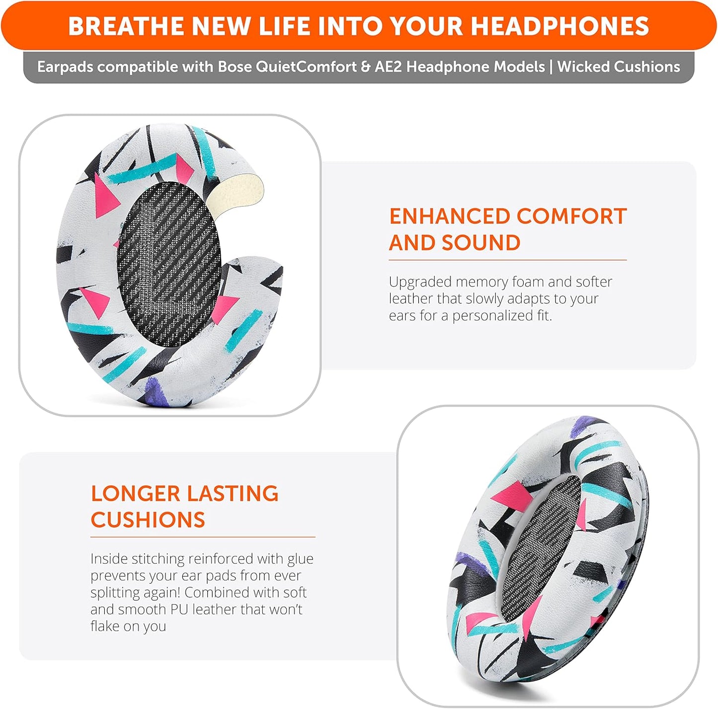 WC Wicked Cushions Upgraded Replacement Ear Pads for Bose QC35 & QC35ii (QuietComfort 35) Headphones & More - Softer Leather, Luxurious Memory Foam, Added Thickness, Extra Durability | Midnight Blue