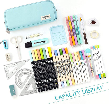 Big Capacity Pencil Case, OLIYuMi 3 Compartment Pencil Pouch Pencil Bag Storage Box Stationery Organizer Makeup Bag with Zipper Closure for Student Office College Boys and Girls (Pink)
