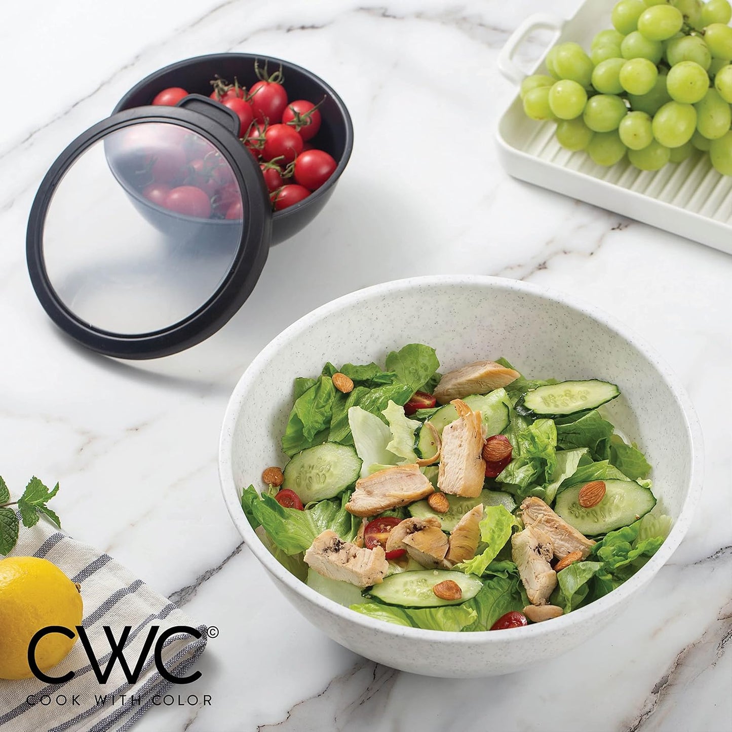 COOK WITH COLOR Mixing Bowls with TPR Lids - 12 Piece Plastic Nesting Bowls Set Includes 6 Prep Bowls and 6 Lids, Microwave Safe Mixing Bowl Set (Mint)