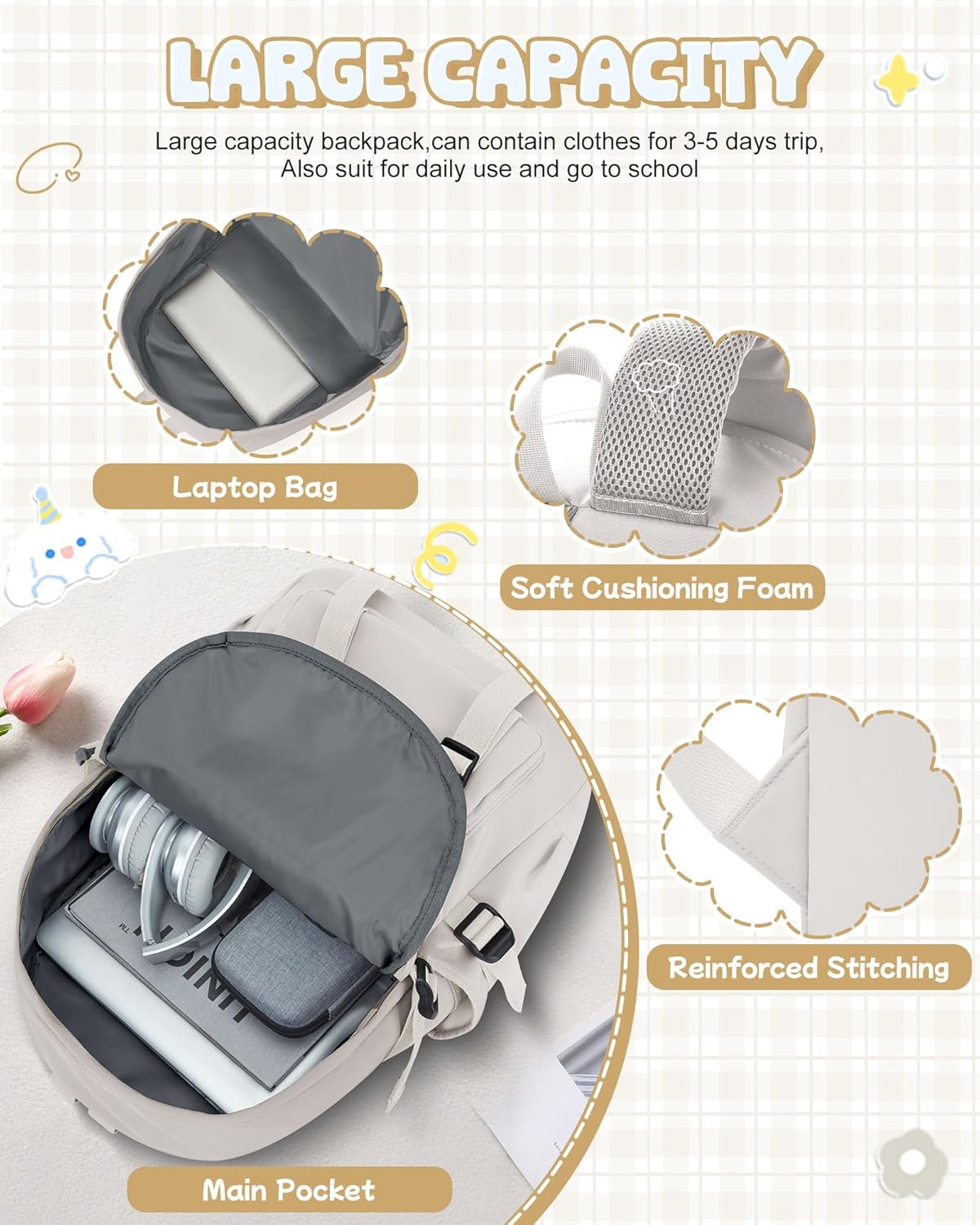 School Backpack for Women Men College High School Bags for Boys Girls Casual Daypack Laptop Backpack Waterproof Black Bookbag Travel Rucksack