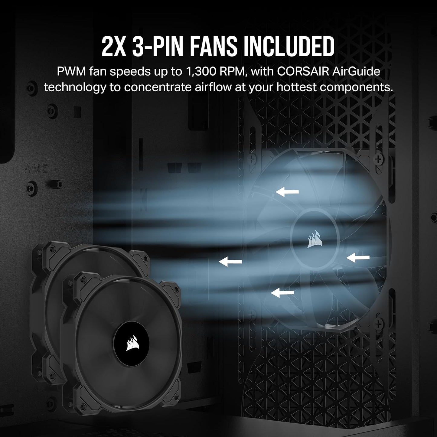 CORSAIR 3000D Airflow Mid-Tower PC Case – 2X SP120 Elite Fans – Four-Slot GPU Support – Fits up to 8X 120mm Fans – High-Airflow Design – Black