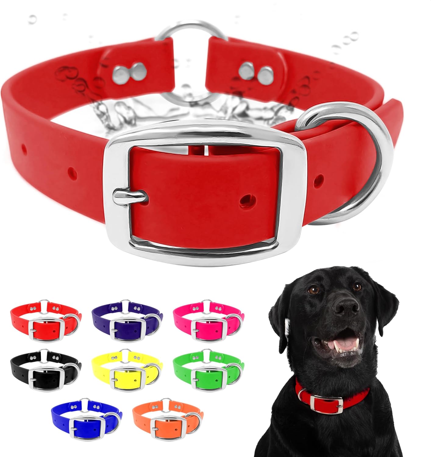 Regal Dog Products Medium Orange Dog Collar with Heavy Duty Double Buckle & D Ring | Vinyl Coated, Custom Fit, Adjustable Biothane Dog Collar Chew Resistant Waterproof Center-Ring Collar for Dogs