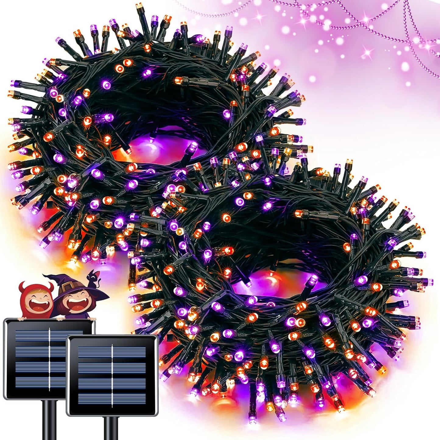 JMEXSUSS 2 Pack 75.5ft Orange Solar Christmas Lights, Total 400 LED Solar String Lights Outdoor Waterproof, 8 Modes Orange Halloween Lights for Tree Patio Garden Thanksgiving Halloween Decorations