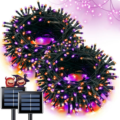JMEXSUSS 2 Pack 75.5ft Orange Solar Christmas Lights, Total 400 LED Solar String Lights Outdoor Waterproof, 8 Modes Orange Halloween Lights for Tree Patio Garden Thanksgiving Halloween Decorations