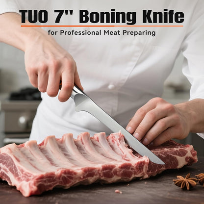 TUO Boning Knife - Razor Sharp Fillet Knife - High Carbon German Stainless Steel Kitchen Cutlery - Pakkawood Handle - Luxurious Gift Box Included - 7 inch - Fiery Phoenix Series