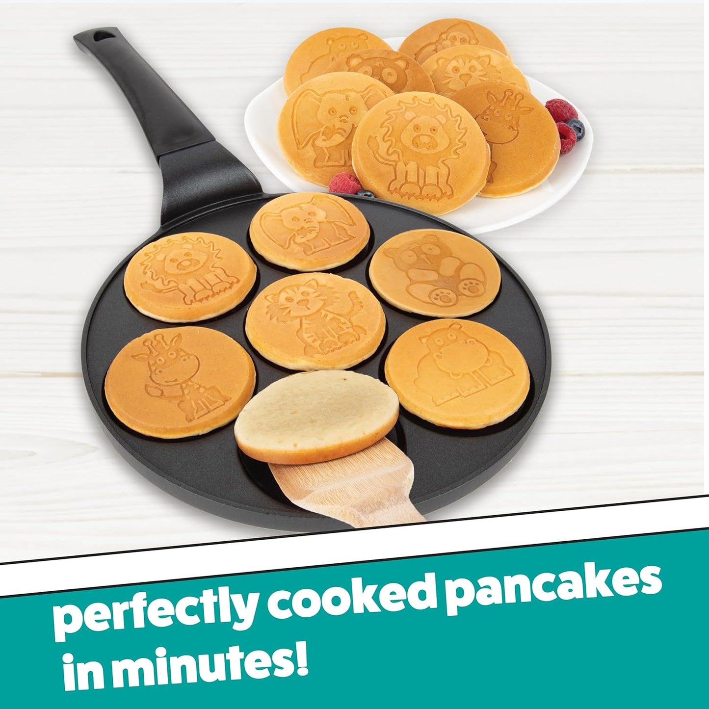 Animal Mini Pancake Pan - Make 7 Unique Flapjack Zoo Animals, Including a Elephant, Giraffe and More- Nonstick Pan Cake Maker Griddle for Breakfast Fun & Easy Cleanup, Unique Holiday Breakfast or Gift