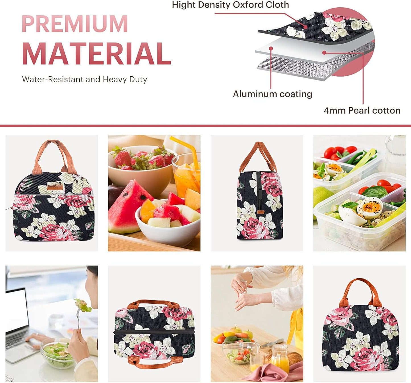 Lunch Bag for Women & Men Adult Insulated Lunch Box, Small Leakproof Cooler Food Lunch Containers Reusable High Capacity Lunch Tote Bags for Work, Travel, Outdoor